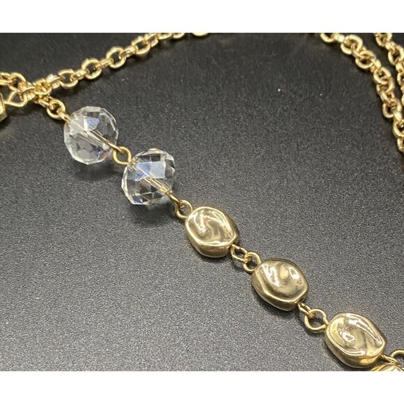 Necklace Polished Discs Yellow Gold Tone Fashion Faceted Crystals 36" 80's Layer - Picture 4 of 6